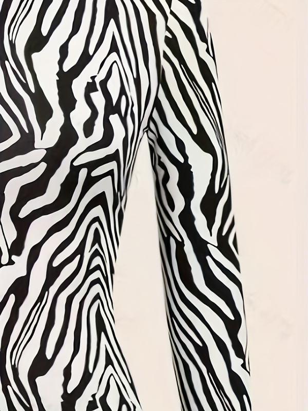 2025 Női zebra mintás hosszú ujjú póló, kerek nyakú, slim fit, hétköznapi, sokoldalú
