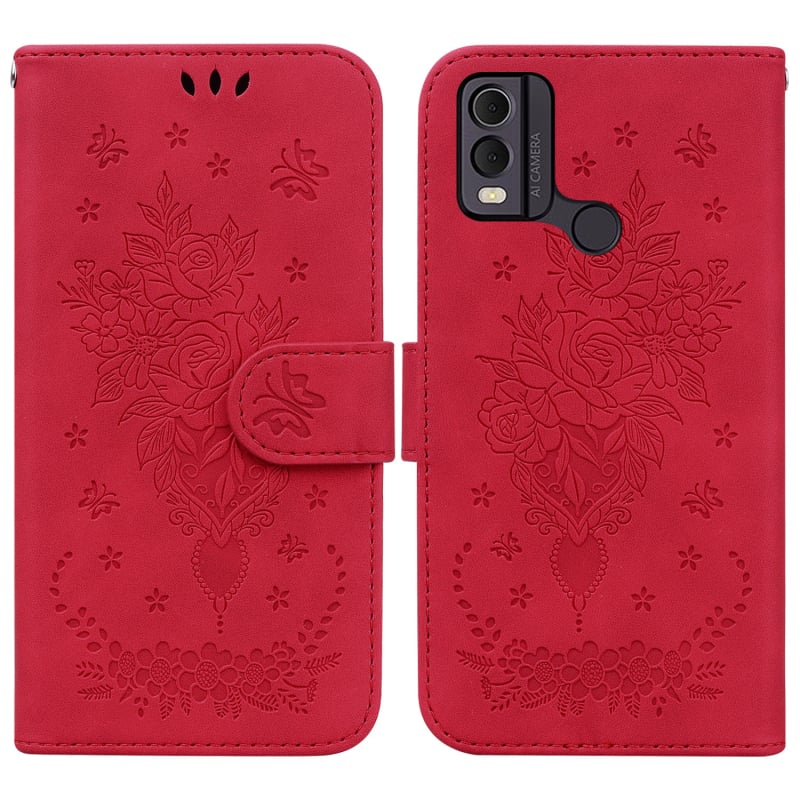Puzdro na Nokia G21 s reliéfnym dizajnom motýľovej ruže a slotom na kartu, kompatibilné s Nokiou 5.4