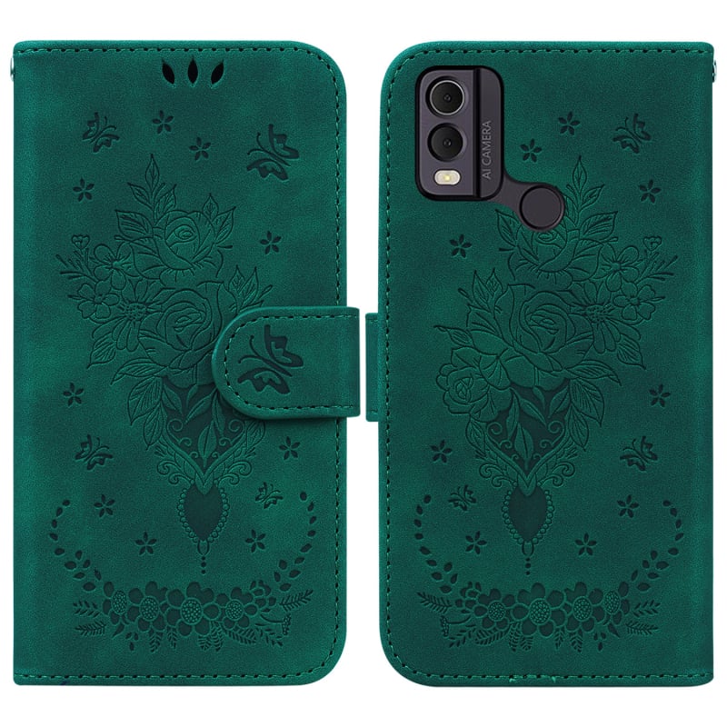 Puzdro na Nokia G21 s reliéfnym dizajnom motýľovej ruže a slotom na kartu, kompatibilné s Nokiou 5.4