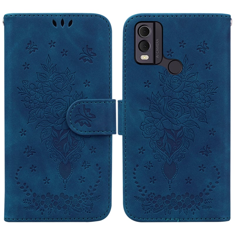 Puzdro na Nokia G21 s reliéfnym dizajnom motýľovej ruže a slotom na kartu, kompatibilné s Nokiou 5.4