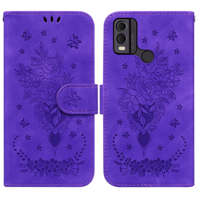 Puzdro na Nokia G21 s reliéfnym dizajnom motýľovej ruže a slotom na kartu, kompatibilné s Nokiou 5.4