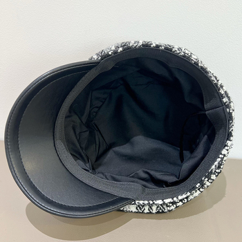 Beret u britanskom retro stilu za jesen/zimu, s PU kožnim rubom i osmerokutnim oblikom, Chanel stil, široki obod, vizualno sužava lice