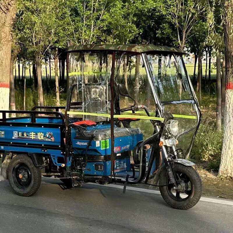Električni tricikl – zaštitni nadstrešak od nehrđajućeg čelika, prednji krov za tricikle, novi model, ojačan, potpuno prozirna kišna zavjesa