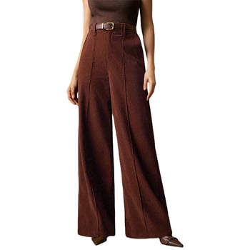 Ženske pantalone od korduroja, širokih nogavica, visokim strukom, retro drapirani kroj