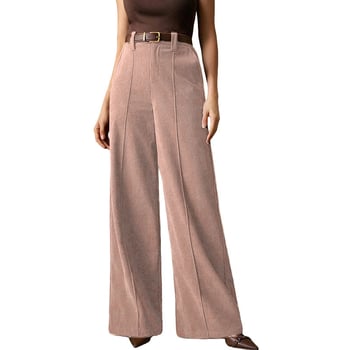 Ženske pantalone od korduroja, širokih nogavica, visokim strukom, retro drapirani kroj