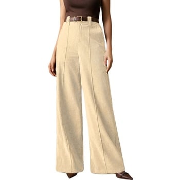 Ženske pantalone od korduroja, širokih nogavica, visokim strukom, retro drapirani kroj