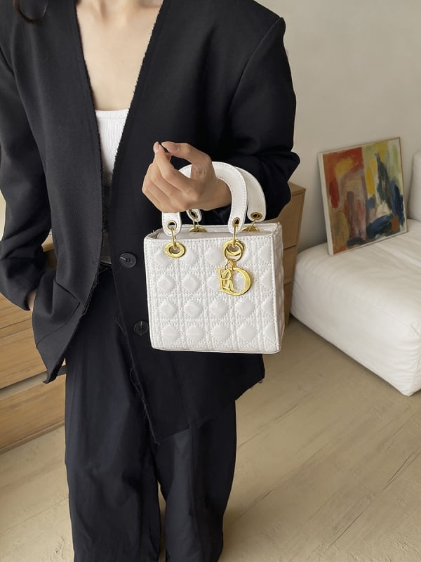 Geantă mică pătrată din PU, quilted, curea crossbody, stil urban pentru uz zilnic