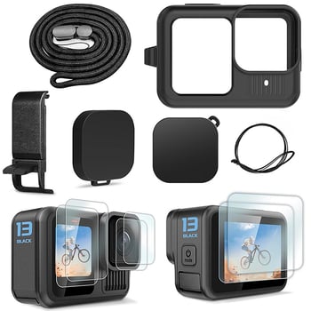GoPro HERO13 σιλικονούχο προστατευτικό κάλυμμα με πλευρικό καπάκι και καπάκι φακού, προστατευτικό οθόνης από θερμικό γυαλί