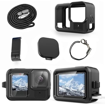 GoPro HERO13 σιλικονούχο προστατευτικό κάλυμμα με πλευρικό καπάκι και καπάκι φακού, προστατευτικό οθόνης από θερμικό γυαλί