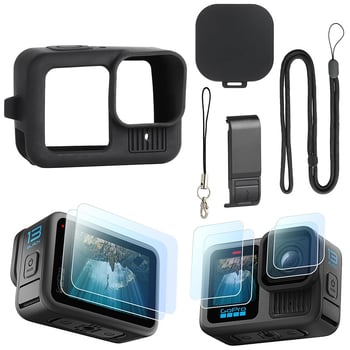 GoPro HERO13 σιλικονούχο προστατευτικό κάλυμμα με πλευρικό καπάκι και καπάκι φακού, προστατευτικό οθόνης από θερμικό γυαλί