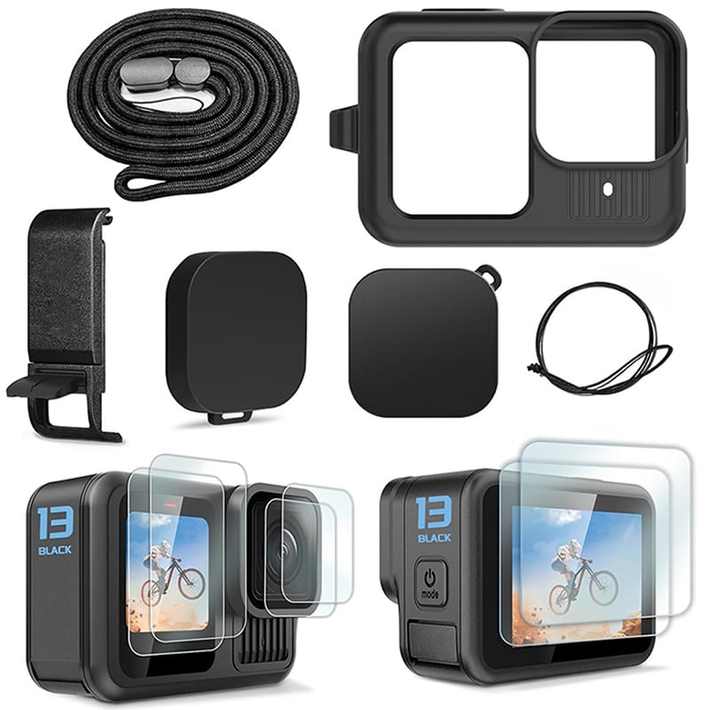 GoPro HERO13 σιλικονούχο προστατευτικό κάλυμμα με πλευρικό καπάκι και καπάκι φακού, προστατευτικό οθόνης από θερμικό γυαλί