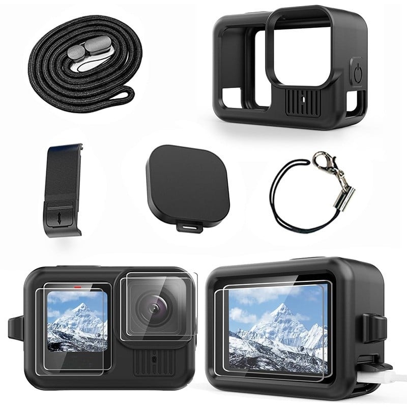 GoPro HERO13 σιλικονούχο προστατευτικό κάλυμμα με πλευρικό καπάκι και καπάκι φακού, προστατευτικό οθόνης από θερμικό γυαλί