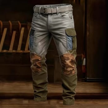 Muške hlače s 3D printom u kamuflažnom uzorku, vintage radnički stil, ravni kroj, srednji pojas, jesenji komad, model 2026