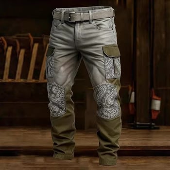 Muške hlače s 3D printom u kamuflažnom uzorku, vintage radnički stil, ravni kroj, srednji pojas, jesenji komad, model 2026