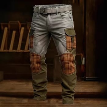 Muške hlače s 3D printom u kamuflažnom uzorku, vintage radnički stil, ravni kroj, srednji pojas, jesenji komad, model 2026