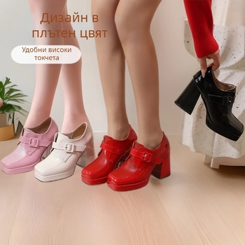 Amazon Foreign Trade Fashion Square Head Debelo Bottom 34-44 Размер Код Едноцветни Дамски Единични Обувки в Ранна Пролет 2025