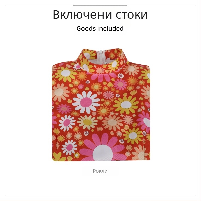 Нов трансграничен горещ костюм за Хелоуин, печат на 60-те хипита, ретро дамски тромпет, филм и телевизия с дрехи