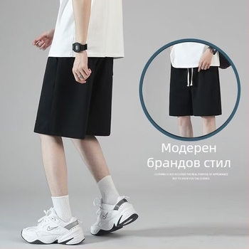Мъжки шорти с пет точки, лятна мода 2024, чисто нови мъжки панталони с пет точки с връзки, широки ежедневни шорти за мъже