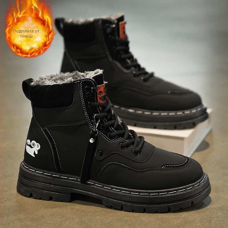 Черни мъжки ботуши Martin, размер 45 с полар, топли 46, водоустойчиви памучни обувки 47, високи работни ботуши, зимни ботуши 48.