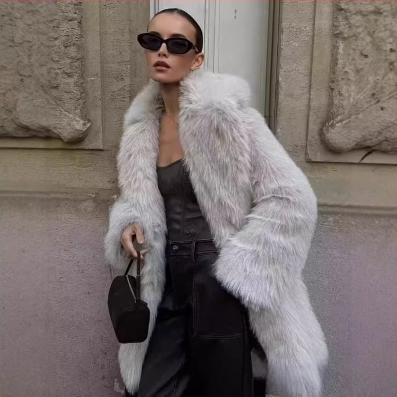 Трансгранично Amazon 2024 Есен/Зима Европейско и американско дамско топло палто от изкуствена кожа със средна дължина Дебело палто от кожа Haining