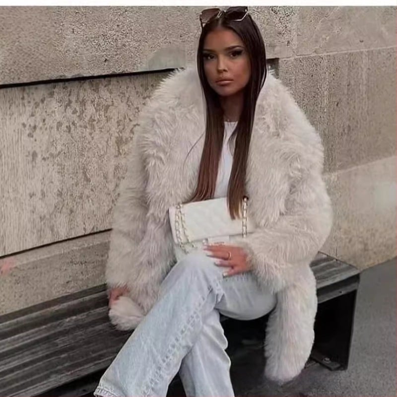 Трансгранично Amazon 2024 Есен/Зима Европейско и американско дамско топло палто от изкуствена кожа със средна дължина Дебело палто от кожа Haining