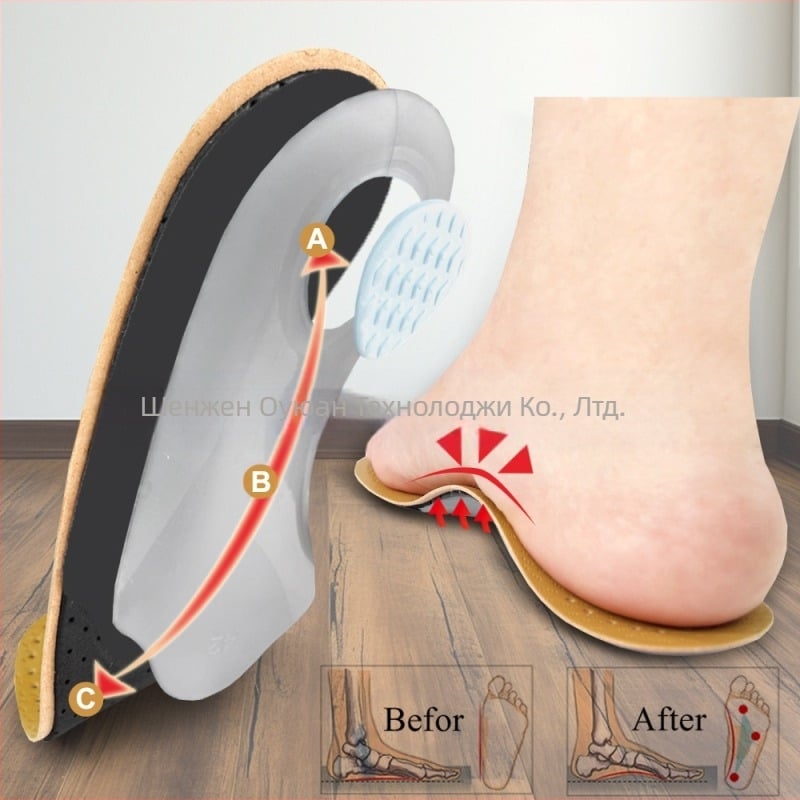 Кожена стелка за поддръжка на свода на стъпалото, спортна корекция, вътрешна стелка Splay XO Leg Evarus, корекция на плоско стъпало, абсорбиране на пот, дезодориране