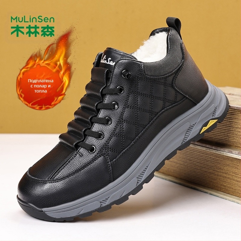 Мъжки памучни обувки Mullinsen, зимни, с поларена подплата, дебели, топли вълнени снежни ботуши, за млади и средна възраст, с дебела подметка, неплъзгащи се мъжки обувки