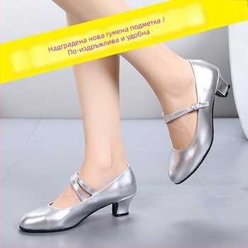 Поддръжка на смесени партиди латино танцови обувки с един колан, модерни танцови обувки, обувки за квадратни танци с гумена подметка, дамски, поколение коса