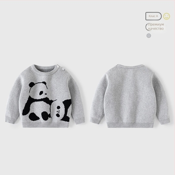 Майка ми и аз, детски пуловер Panda Jacquard Thickened Pullover, памучен плетен пуловер за момче, бебешки пуловер клас А