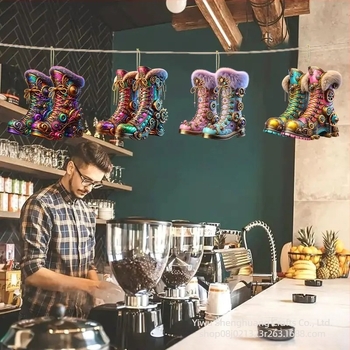 Трансгранични нови 16 броя коледни креативни пънк цветни ботуши за дома дървена декорация за парти висулка