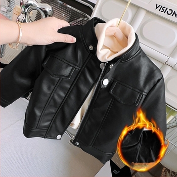 Кожено яке за момчета и момичета, есенно и зимно, с полар, за момичета в западен стил, пролетно и есенно, PU кожа, есенни дрехи, детско мотоциклетно кожено яке, модерно детско