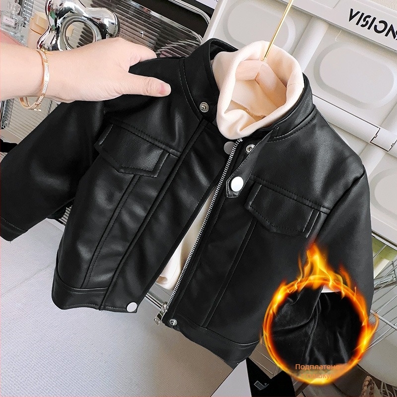 Кожено яке за момчета и момичета, есенно и зимно, с полар, за момичета в западен стил, пролетно и есенно, PU кожа, есенни дрехи, детско мотоциклетно кожено яке, модерно детско