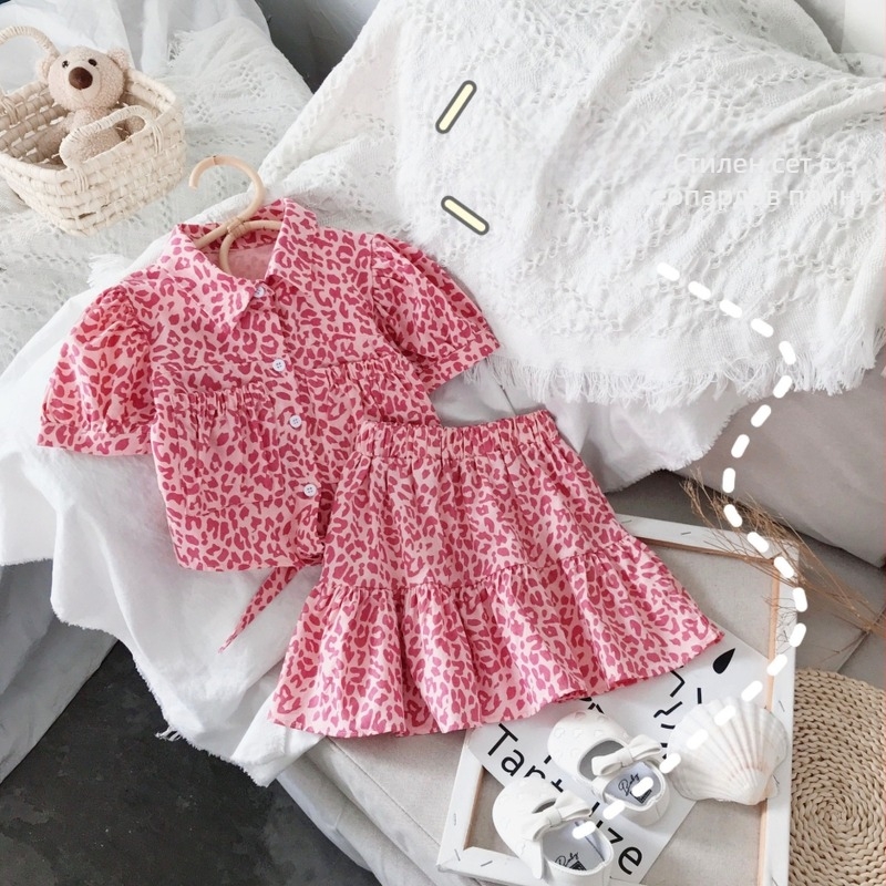 Детско облекло Ai Le Rabbit, пролетно-летен комплект 2022, розов леопардов топ с висока талия и пола за коса за момичета