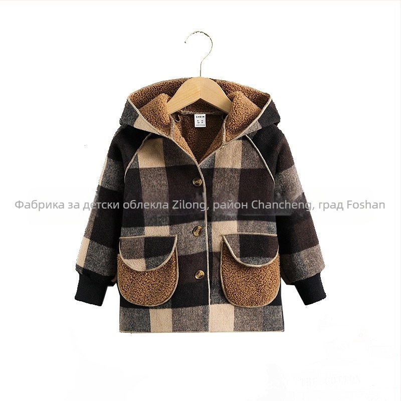 Есенно-зимно топло вълнено палто в западен стил за момчета 2022, ново за момичета, с полар, удебелено, средно дълго, от един агнешки полар