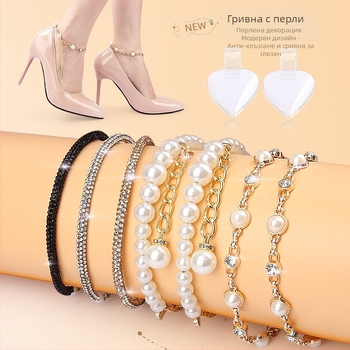 Перлена диамантена верижка с диамантено завързване, обувки на висок ток без връзки за обувки, мързелива каишка против падане