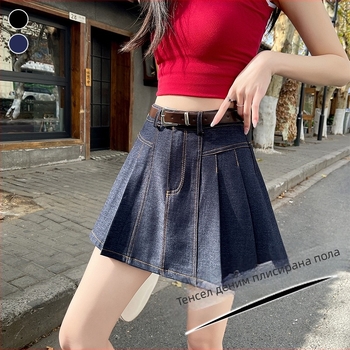 Дамска плисирана пола от деним Tencel в колежански стил, пролет 2025, малка, намаляваща възрастта, универсална, ежедневна пола с А-образна форма