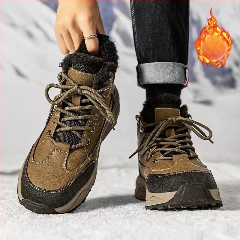 Мъжки зимни снежни ботуши с поларена подплата, удебелени, топли североизточни памучни обувки, мъжки обувки за навън, водоустойчиви, неплъзгащи се, с температура минус 40 градуса