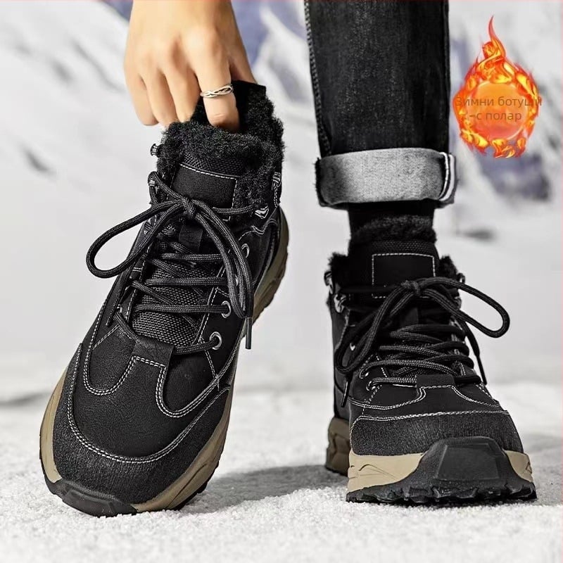 Мъжки зимни снежни ботуши с поларена подплата, удебелени, топли североизточни памучни обувки, мъжки обувки за навън, водоустойчиви, неплъзгащи се, с температура минус 40 градуса
