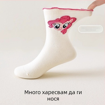 Чорапи за момичета, пролетни и есенни детски чорапи, дантелени принцеси, чорапи със среден размер, анимационни филми с дъгово пони, универсални дамски чорапи