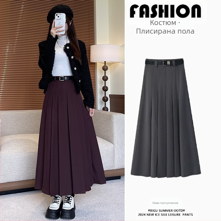 [Закопчаване с щампа] 24 Зимна пола Puyuan с висока талия, плисирана пола с колан и голяма талия, елегантен и модерен костюм
