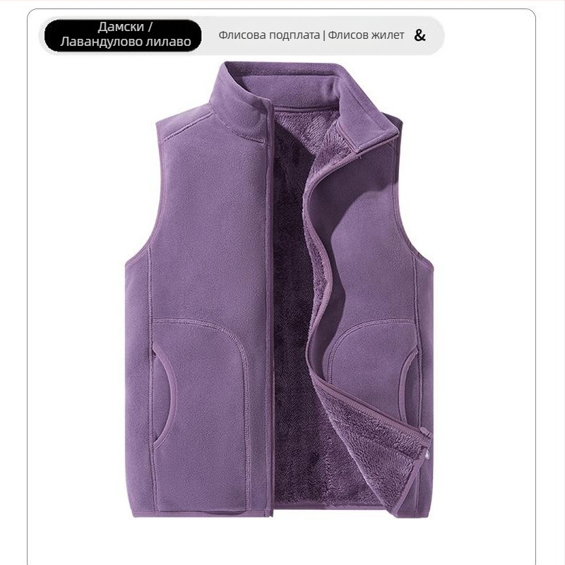 Поларена жилетка, персонализирано работно облекло, групови дрехи, едноцветна, с прилепнала вертикална яка, разклащаща се жилетка с поларена подплата, удебелена жилетка, трансгранична