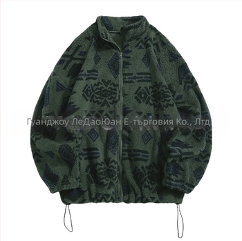 Трансгранично европейско и американско облекло, ацтекски етнически принт, ултрафин австрийски кадифен плюшен яке без качулка с цип, елегантно дамско