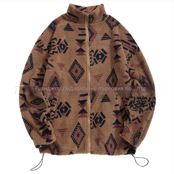 Трансгранично европейско и американско облекло, ацтекски етнически принт, ултрафин австрийски кадифен плюшен яке без качулка с цип, елегантно дамско