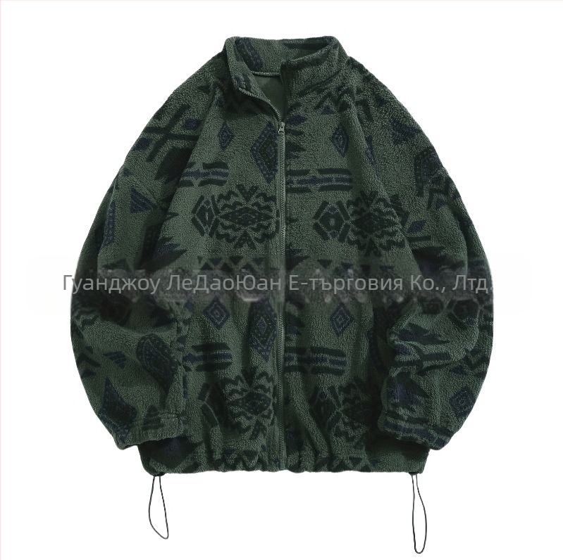 Трансгранично европейско и американско облекло, ацтекски етнически принт, ултрафин австрийски кадифен плюшен яке без качулка с цип, елегантно дамско