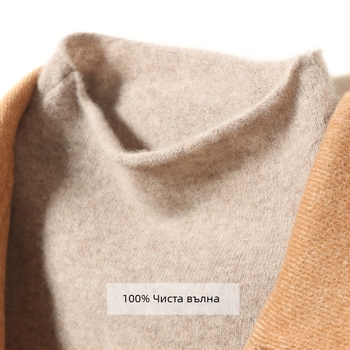 Дамски пуловер с половин поло, накъдрен вълнен пуловер, 100% вълнен, плетен пуловер, есен и зима 2024, кашмирен пуловер в западен стил