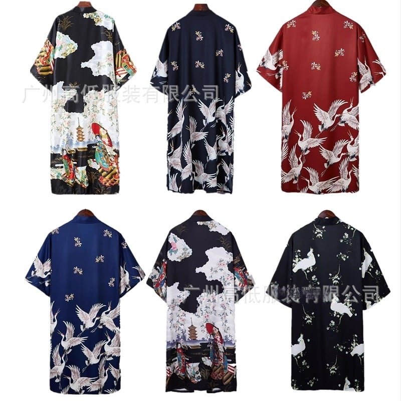 Нов дълъг кардиган с принт на жерав в китайски стил от 2024 г. от Amazon, за мъже и жени, слънцезащитен кардиган от династията Хан, за двойки, широка пелерина