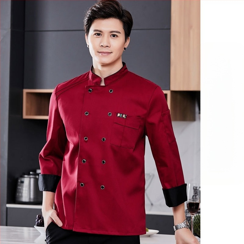 Работно облекло за готвачи за мъже, есен и зима, хотелска западна храна, удебелено, с дълъг ръкав за кухнята, летни дрехи за готвачи, дрехи за готвачи с къс ръкав