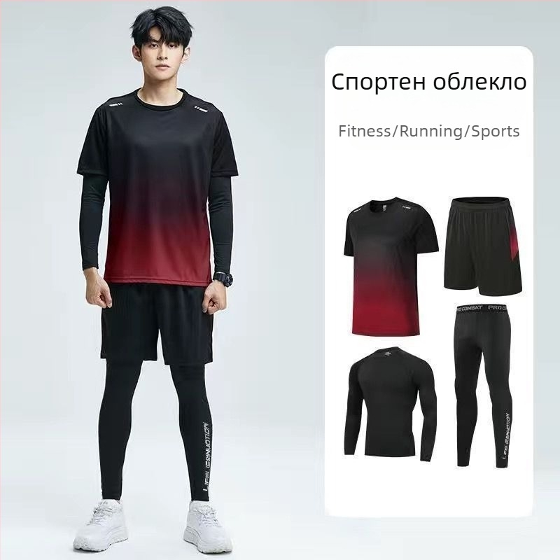 Есенни и зимни нови спортни костюми, мъжки дрехи за бягане, фитнес, сутрешни дрехи за бягане и езда, ежедневни, тесни, бързосъхнещи дрехи