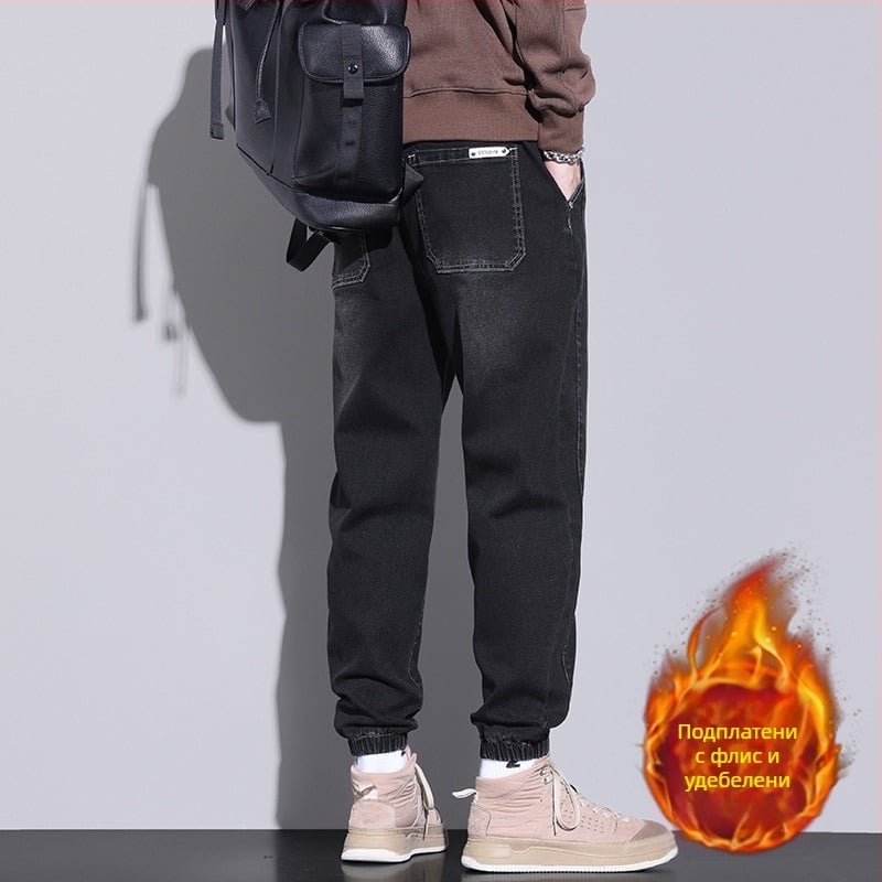 Мъжки еластични дънки, свободни, универсални, модни, маркови, ежедневни, с връзки на глезена, пролет/есен 2023, нови, харем панталони