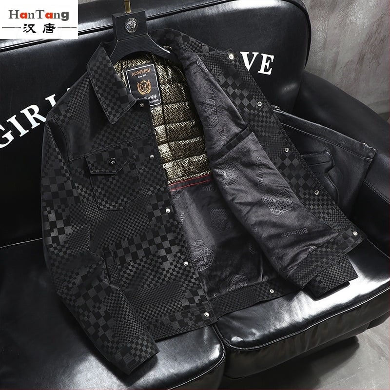 Ново мъжко кожено яке с ревери и карирана шарка, пролетно, есенно и зимно мъжко яке, ексклузивно в наличност